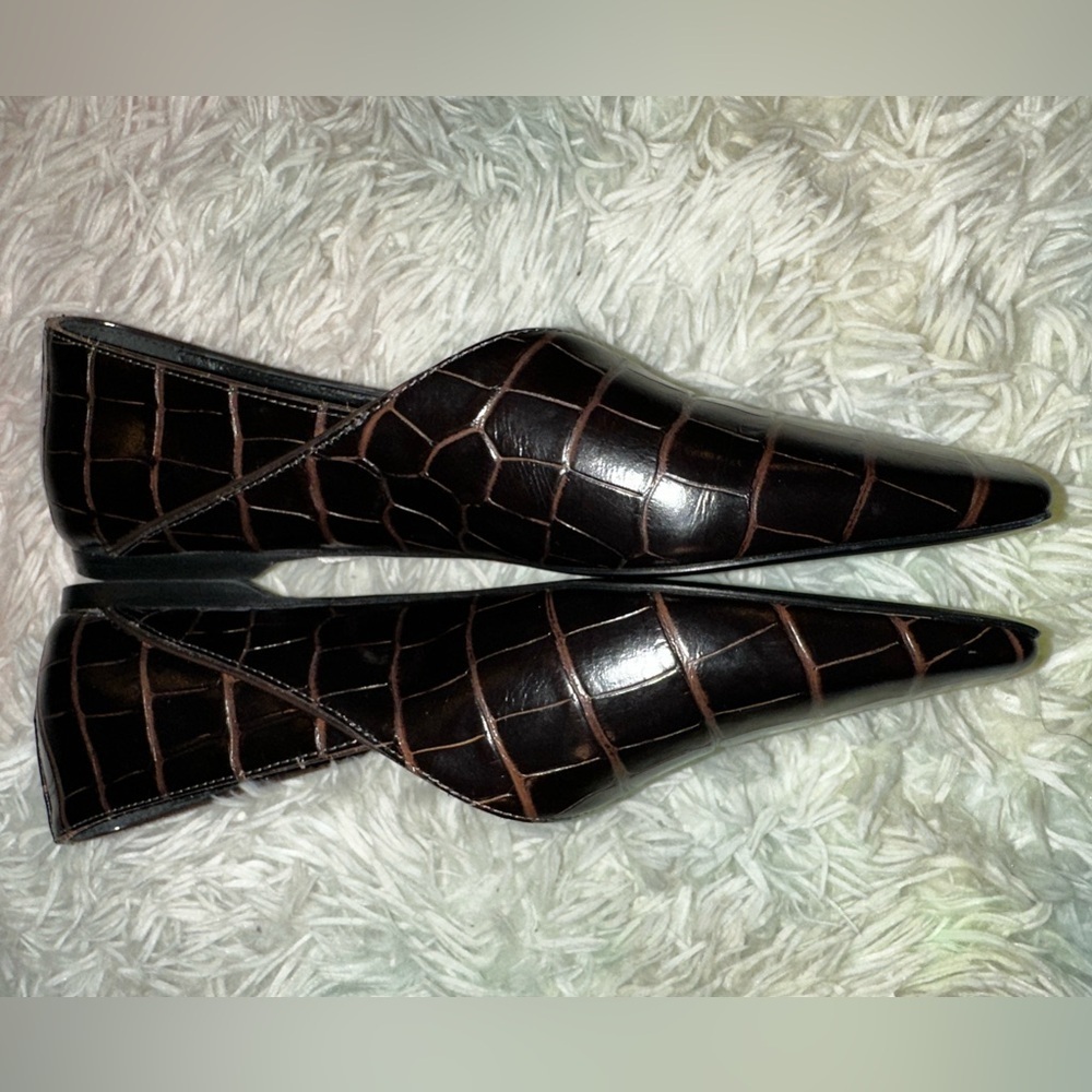 New Toteme Totême Croc Effect The Everday Pointed-Toe Leather Flats Size 37 - Picture 5 of 9